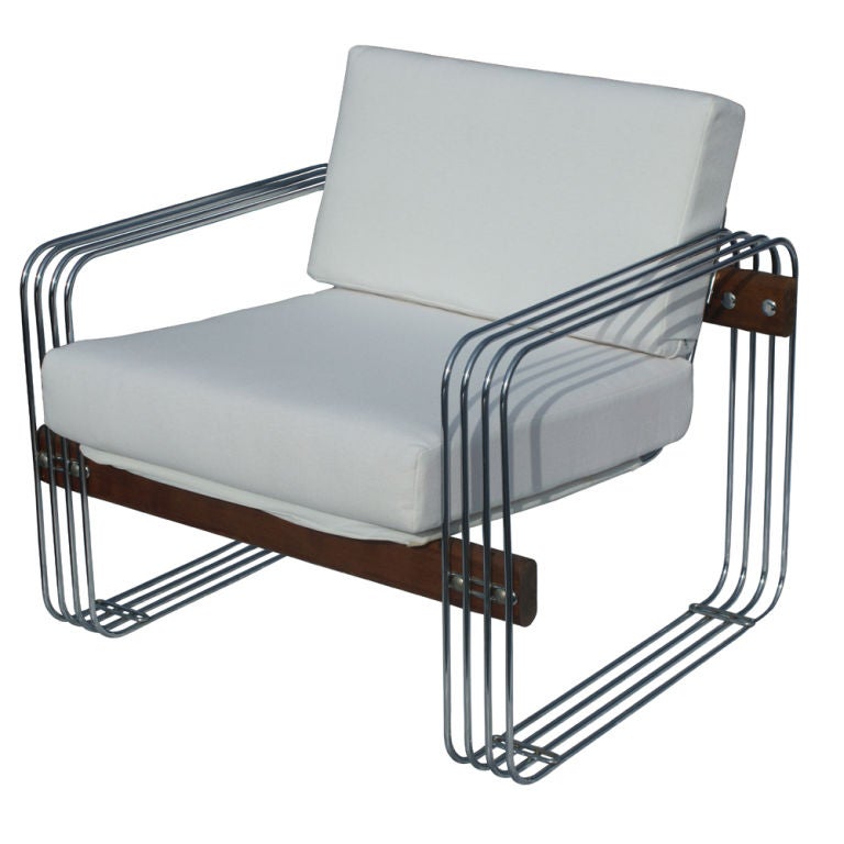 Vintara Design Ascona Lounge Chair, Mid-Century Modern White Fabric
