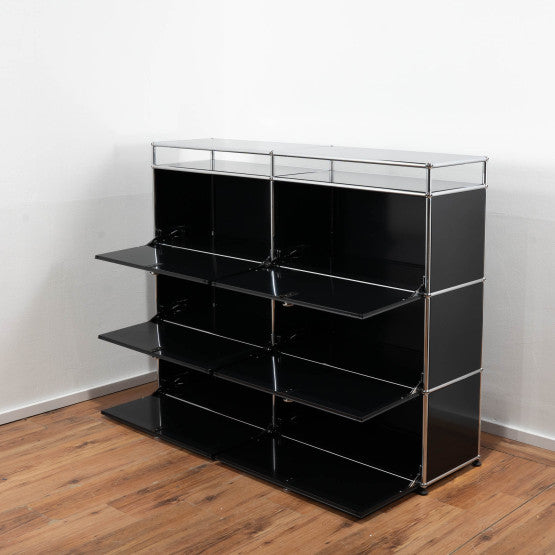 Polished Chrome Frame Modular Cabinet with Lockable Drawers
