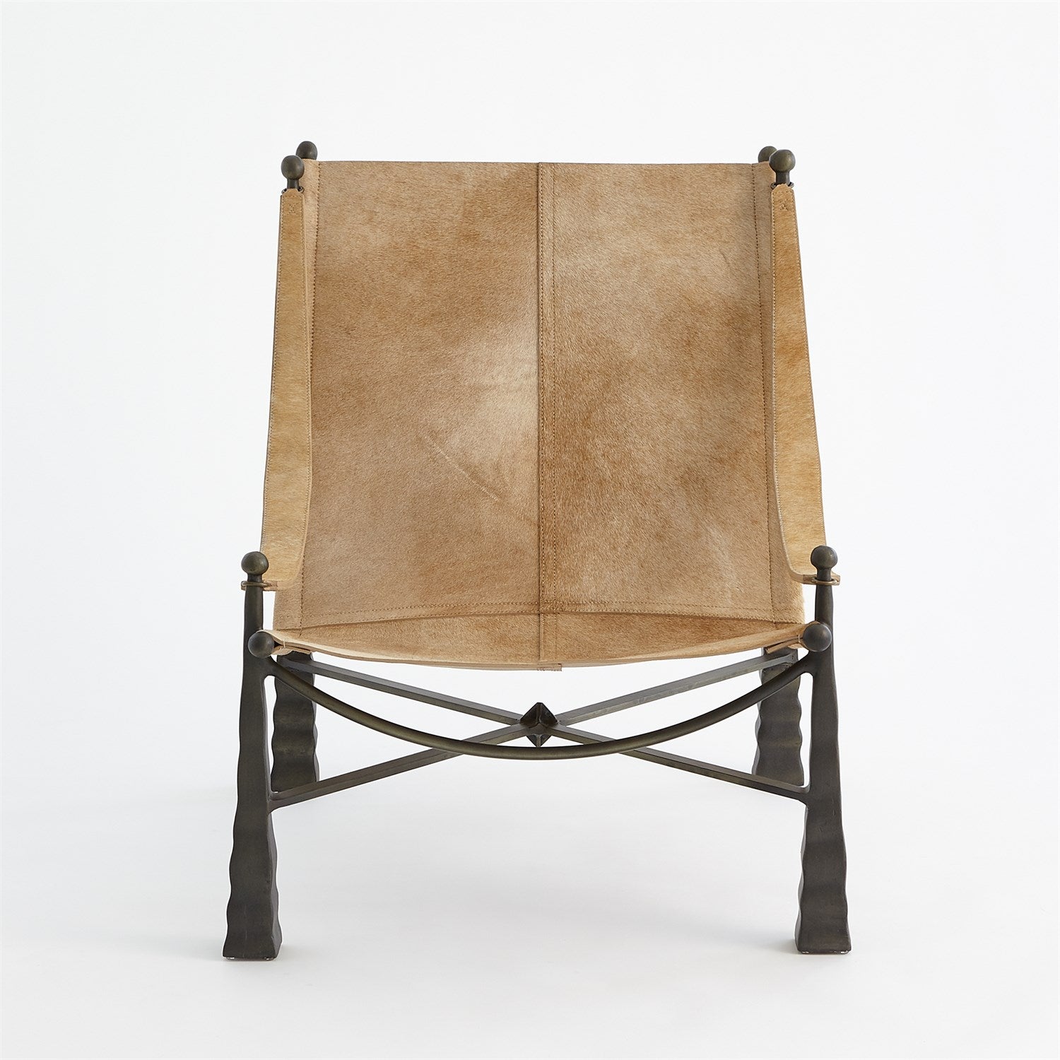 Sculptural Metal Cognac Accent Chair