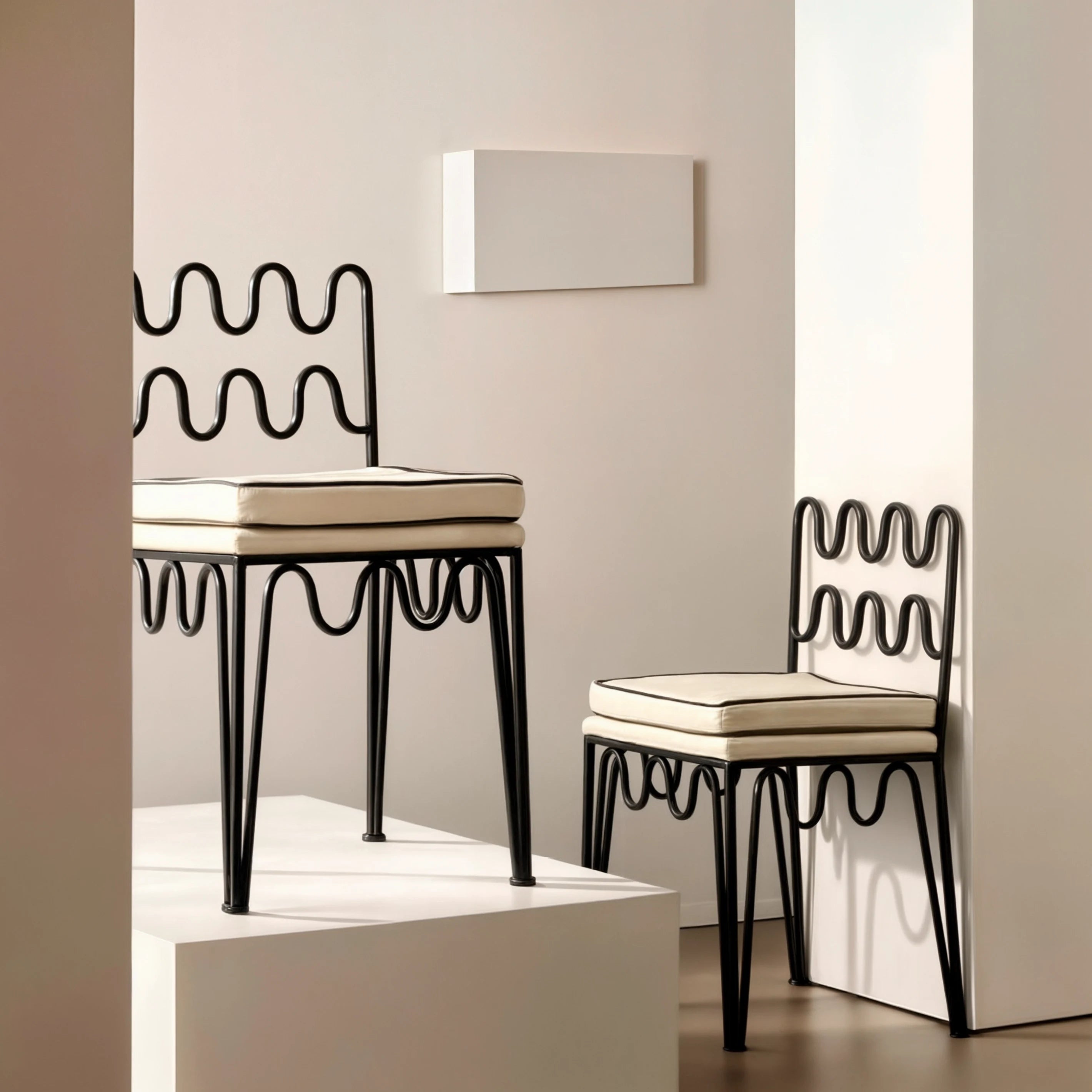 Mahón Chair with Matte Black Forged Iron Frame