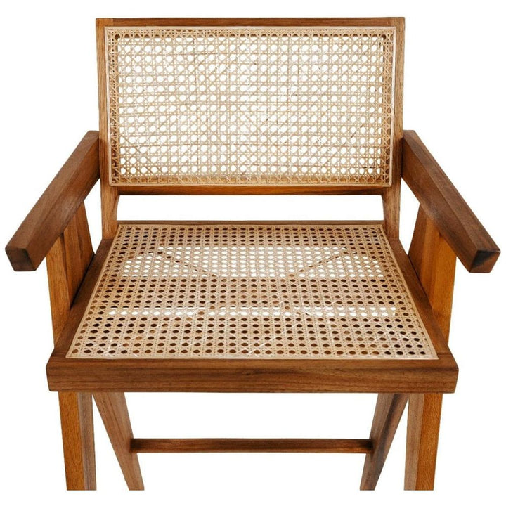 Chandigarh Series Bar Stool | Solid Wood & Rattan Counter Stool with Arms
