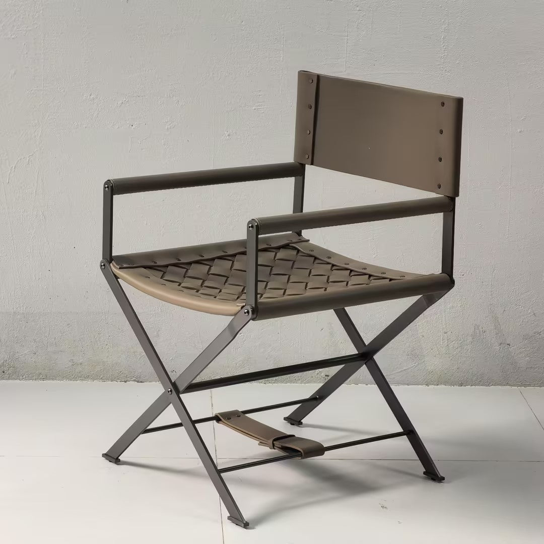 Italian Luxury Woven Leather Director Folding Armchair