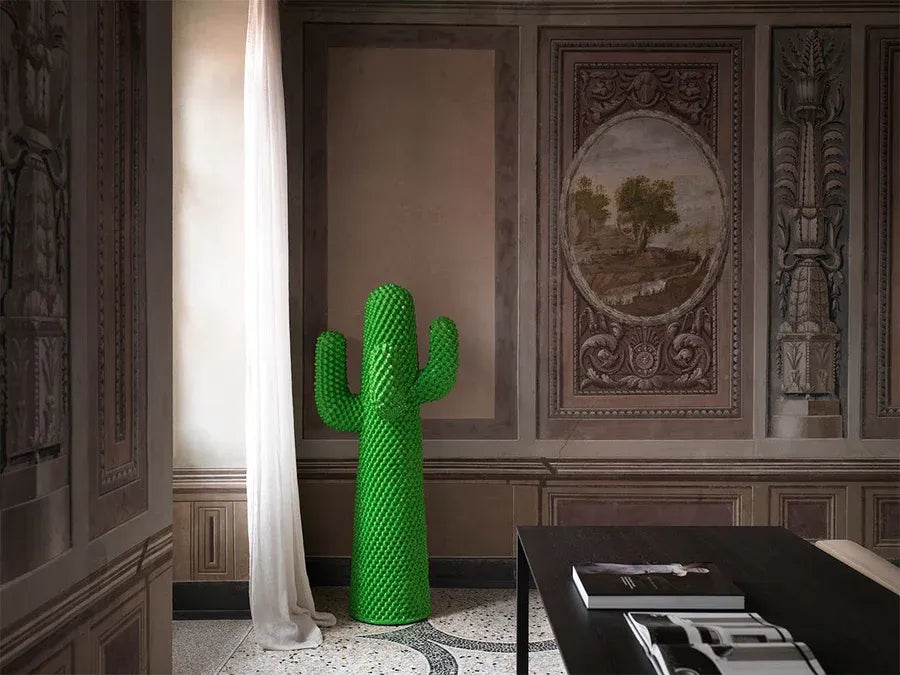 Modern Gufram cactus coat rack in bright green, adding flair to your decor.