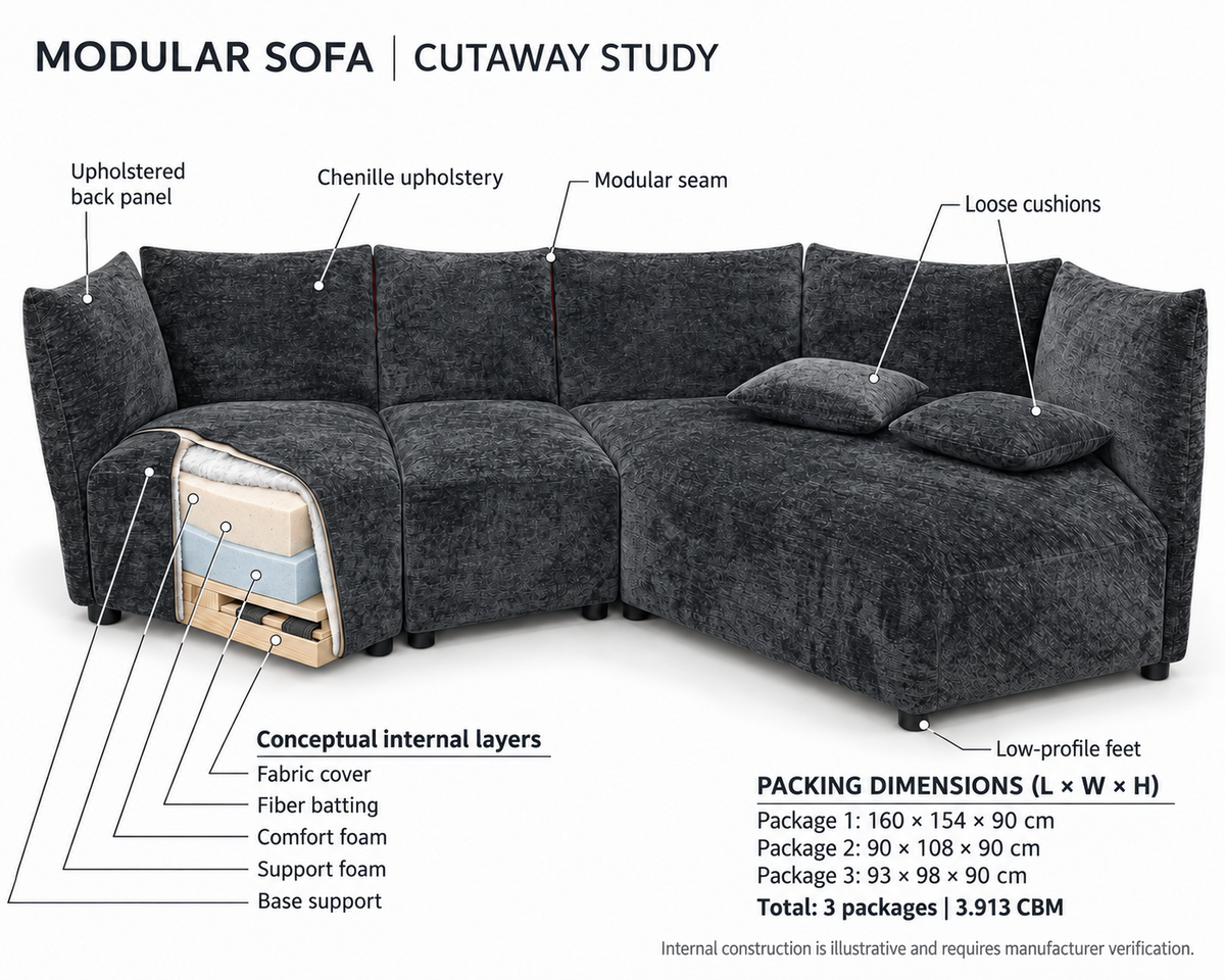 Edra Standard Sofa Replica - Modern Grey Modular Sectional Couch Inspired