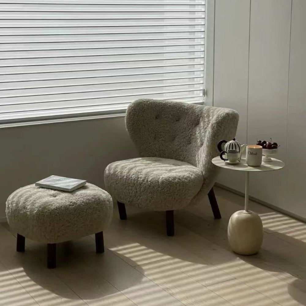 Fashionable Little Petra VB2 in sheepskin, enhancing living rooms with luxurious texture.