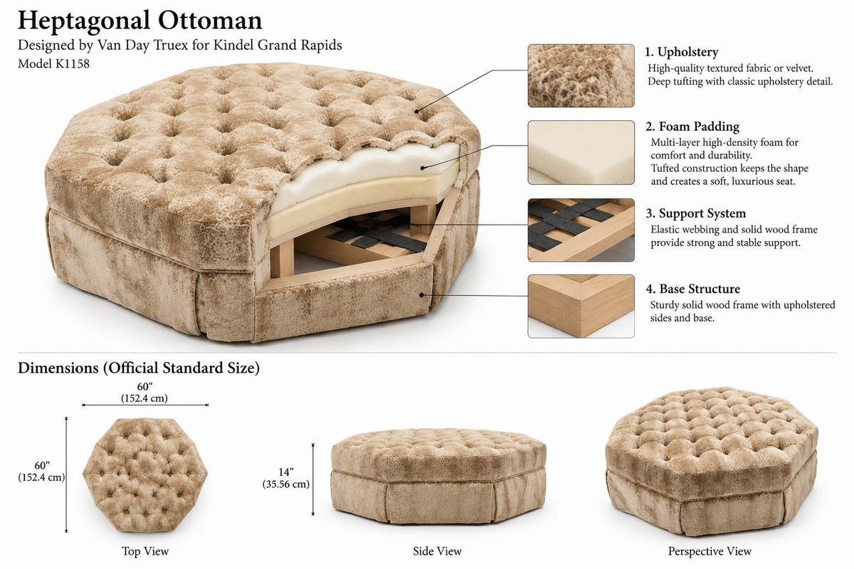 Luxury Tufted Octagonal Velvet Ottoman, Estetica Custom A Squared Design Inspired Geometric Coffee Table Stool and Sofa Footrest