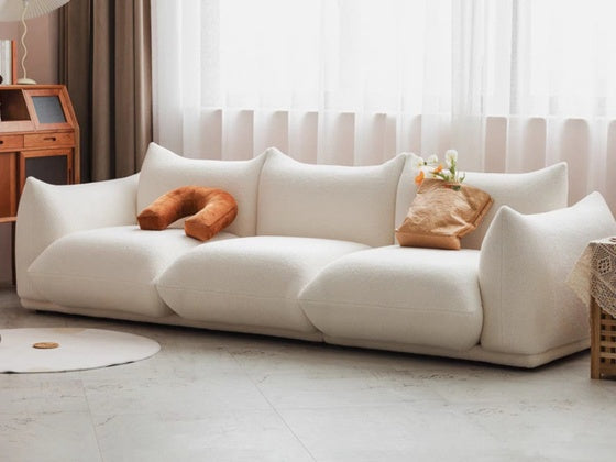 White Velvet Marenco Sofa in the cozy modern living space