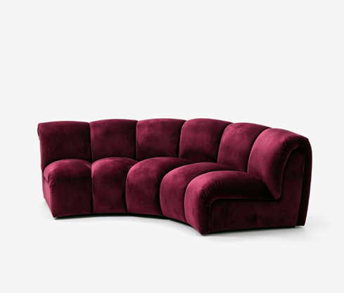 Micadoni Lupine Style Modular Curved Velvet Sofa | Modern Luxury Custom Sectional Couch with Wave Silhouette - Burgundy Red