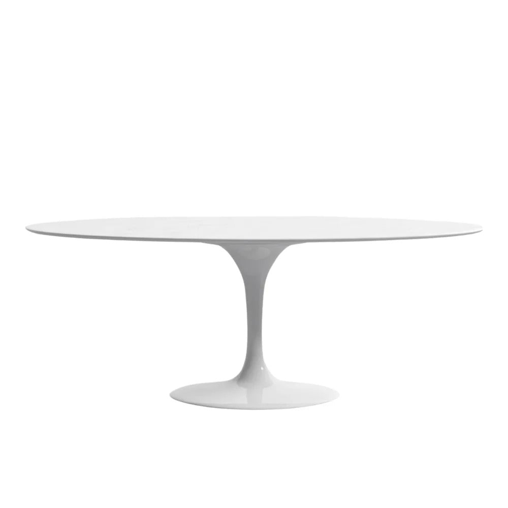 Elegant Tulip Table Oval with Carrara finish in modern dining room