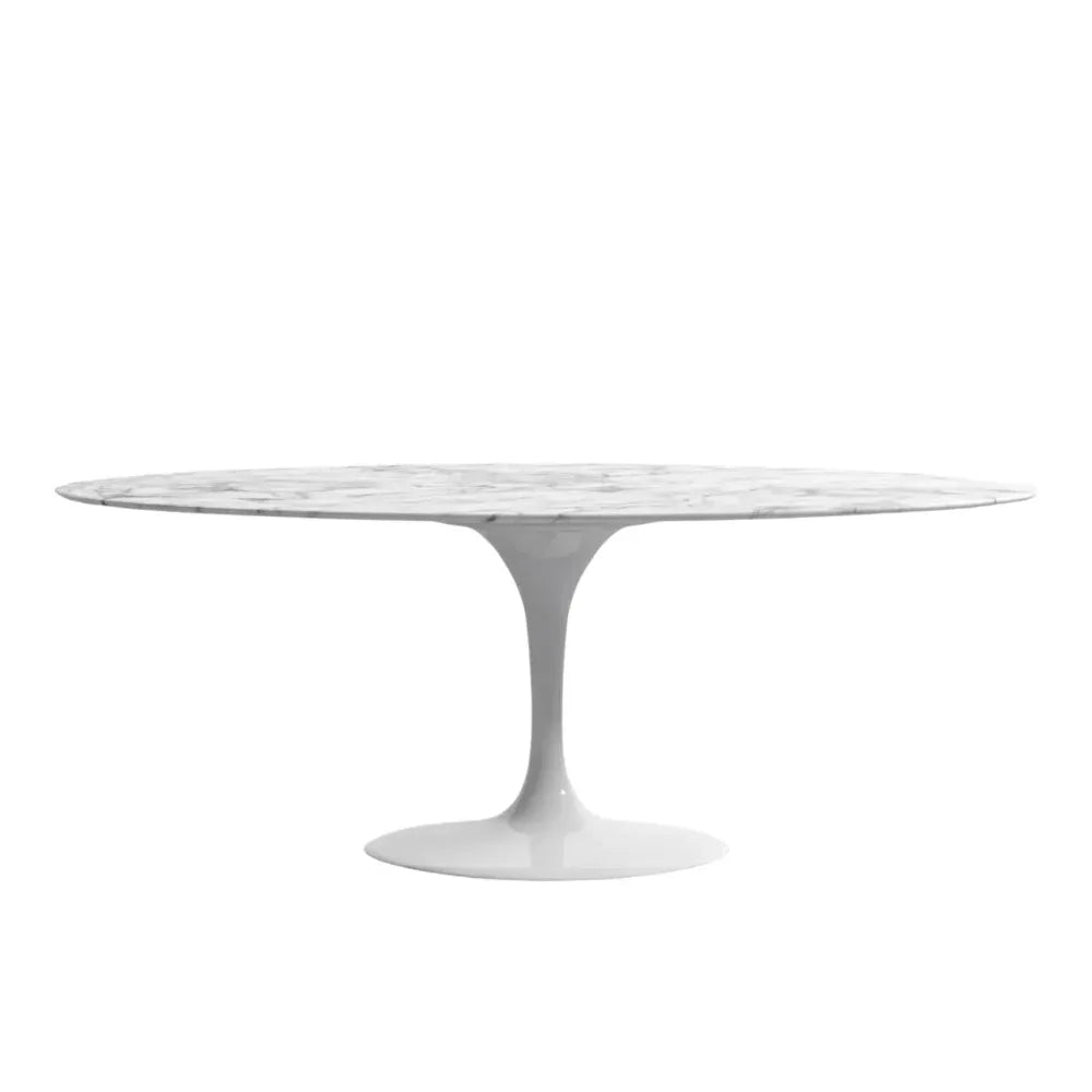 Versatile Tulip Table Oval paired with various chair styles