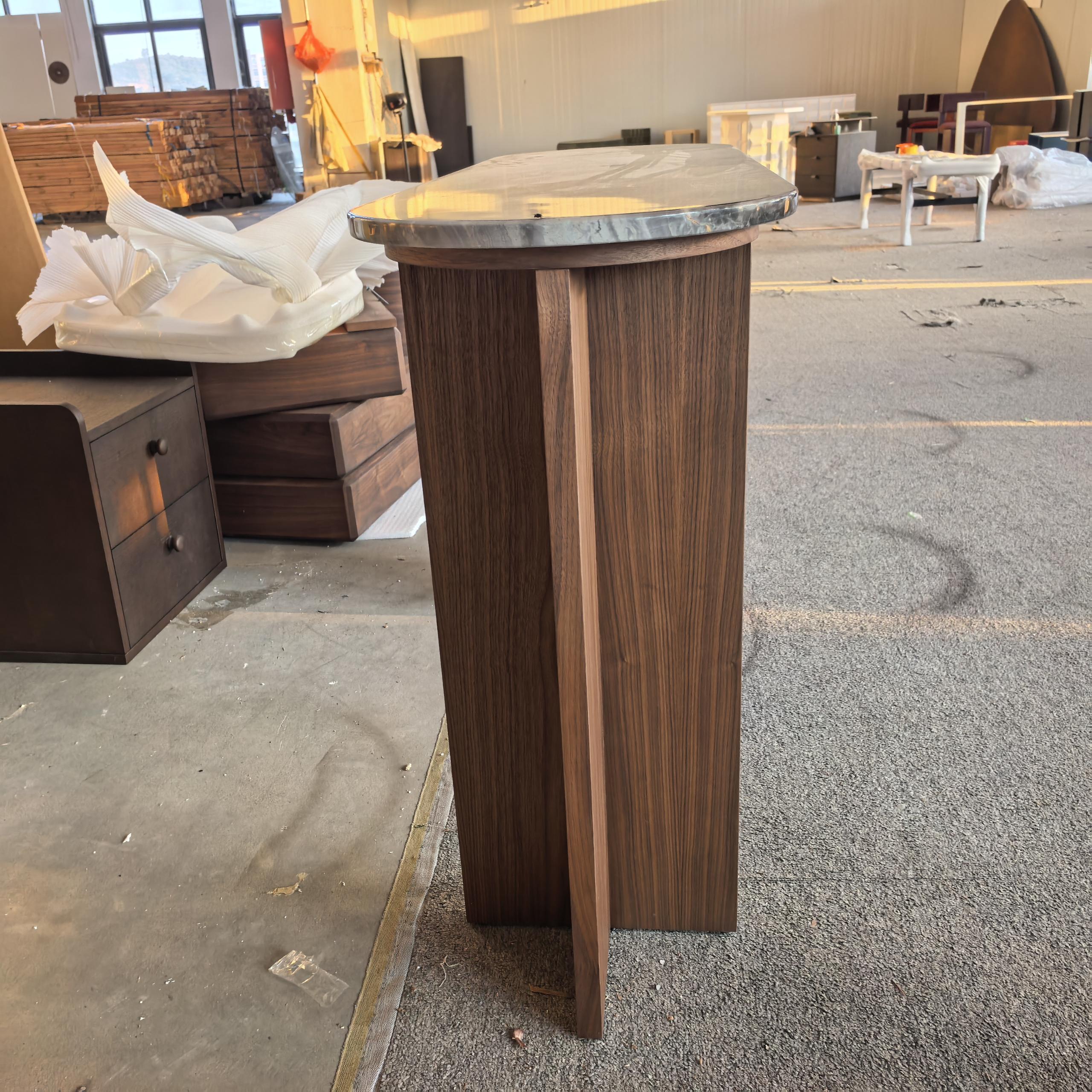 Oval Marble Top Console Table | Dark Walnut Entryway Console with Soft-Close Drawer