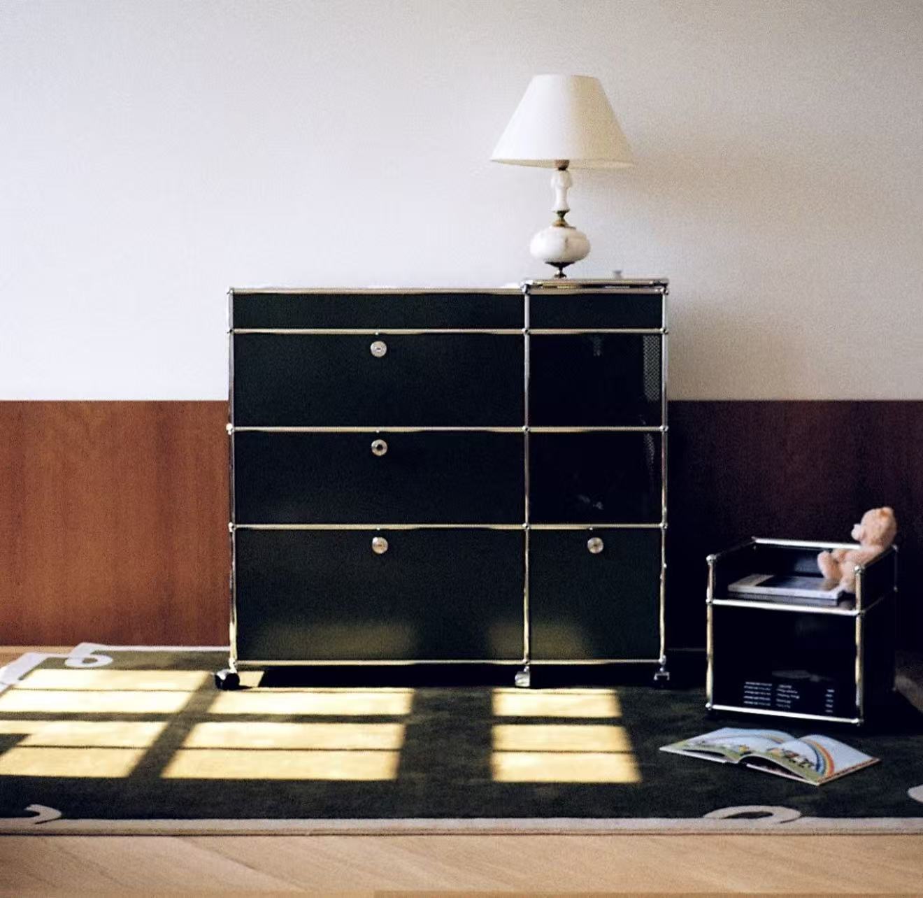 Haller Modular Storage Cabinet with Dark Green High-Gloss Panels
