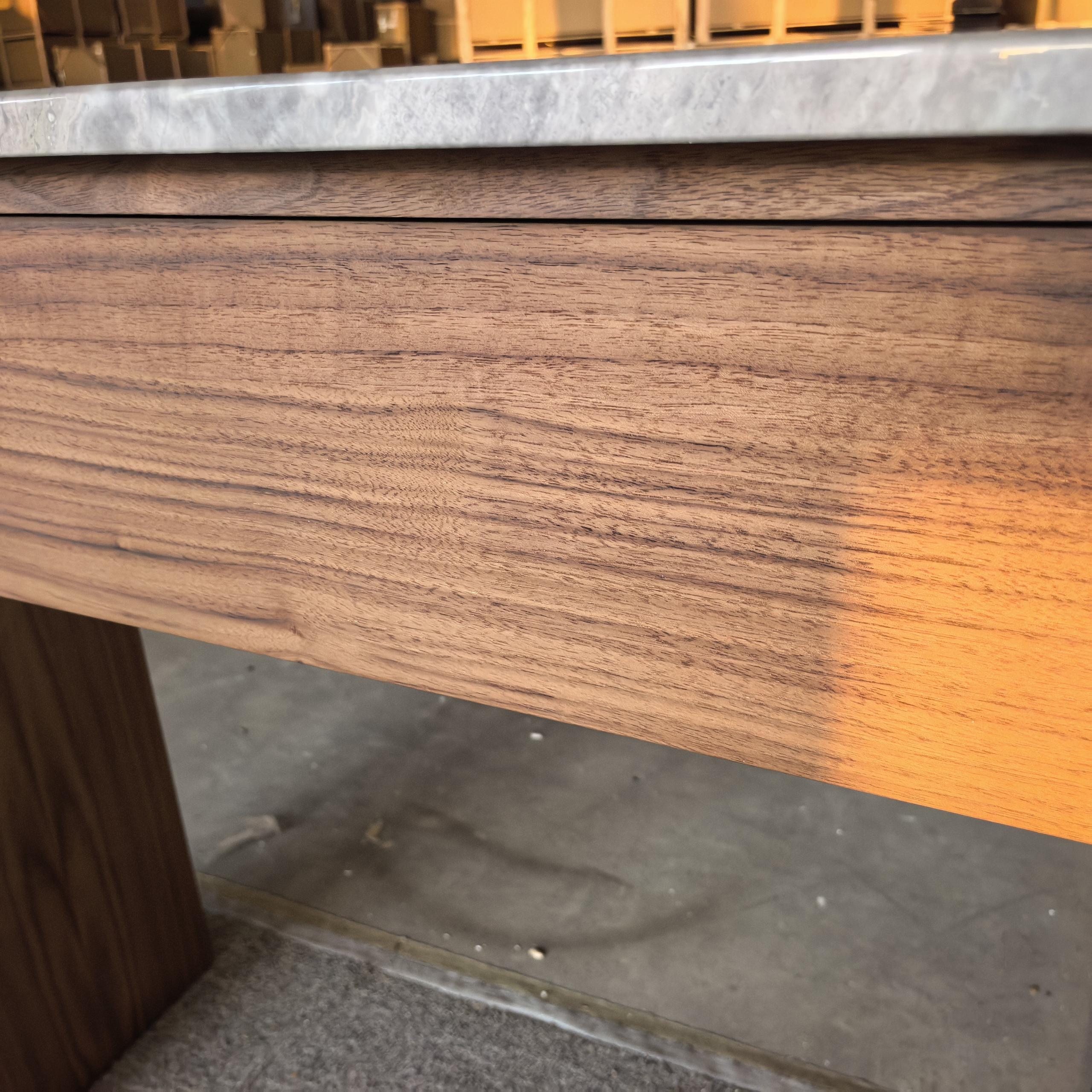Oval Marble Top Console Table | Dark Walnut Entryway Console with Soft-Close Drawer