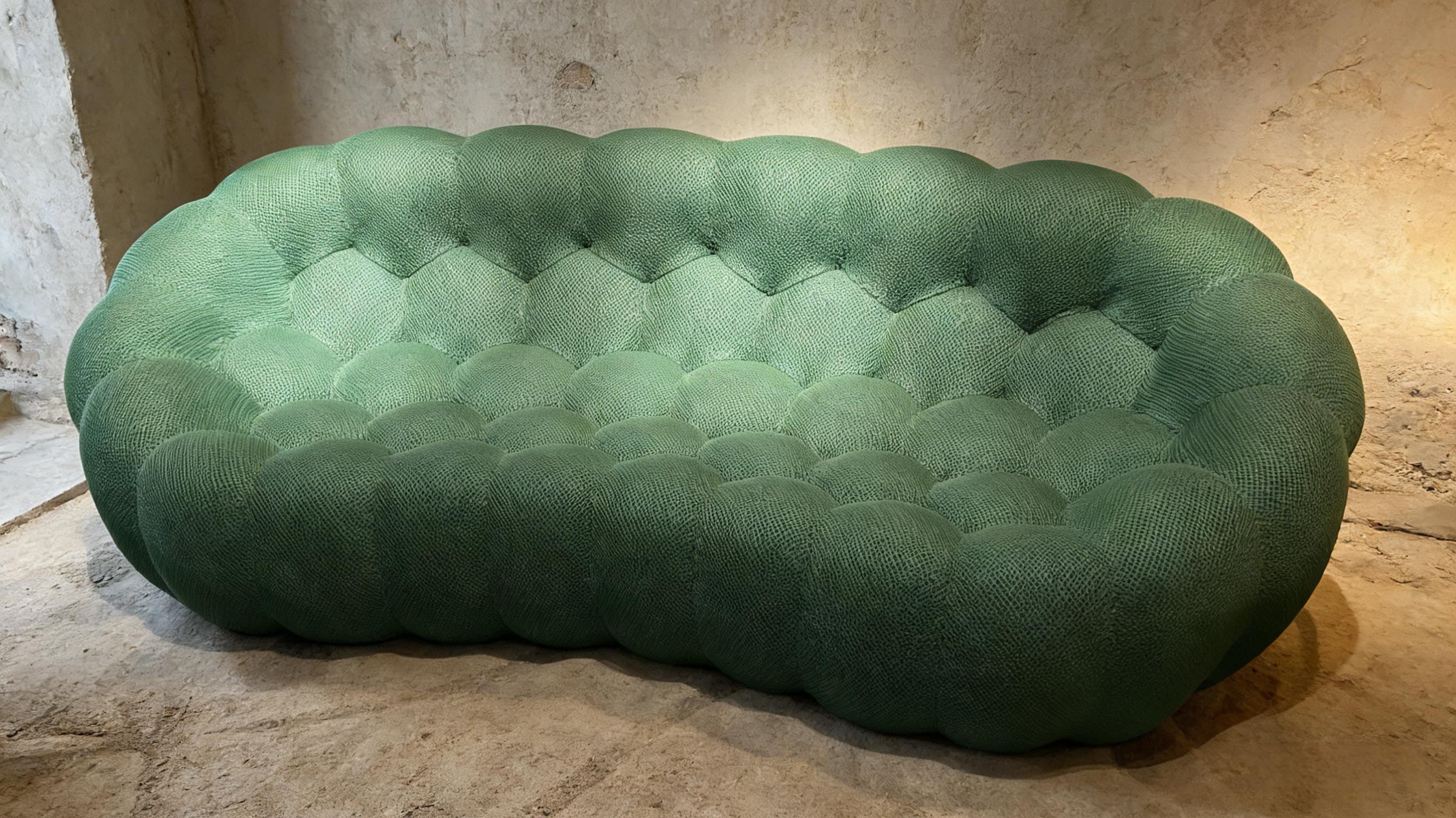 Compressed Emerald Green Bubble Sofa | Vintara Design – Modern Tufted Accent Couch