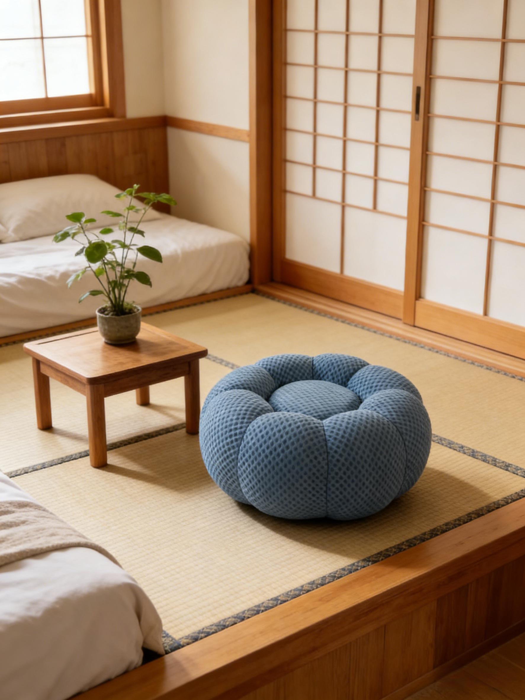 Compressed Dusty Blue Bubble Ottoman | Vintara Design – Modern Tufted Footstool