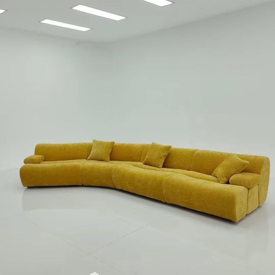 Ernest Sofa Replica - Mustard Yellow Curved Corduroy Sectional Sofa, Modern Modular 4-Seat Couch for Luxury Living Room