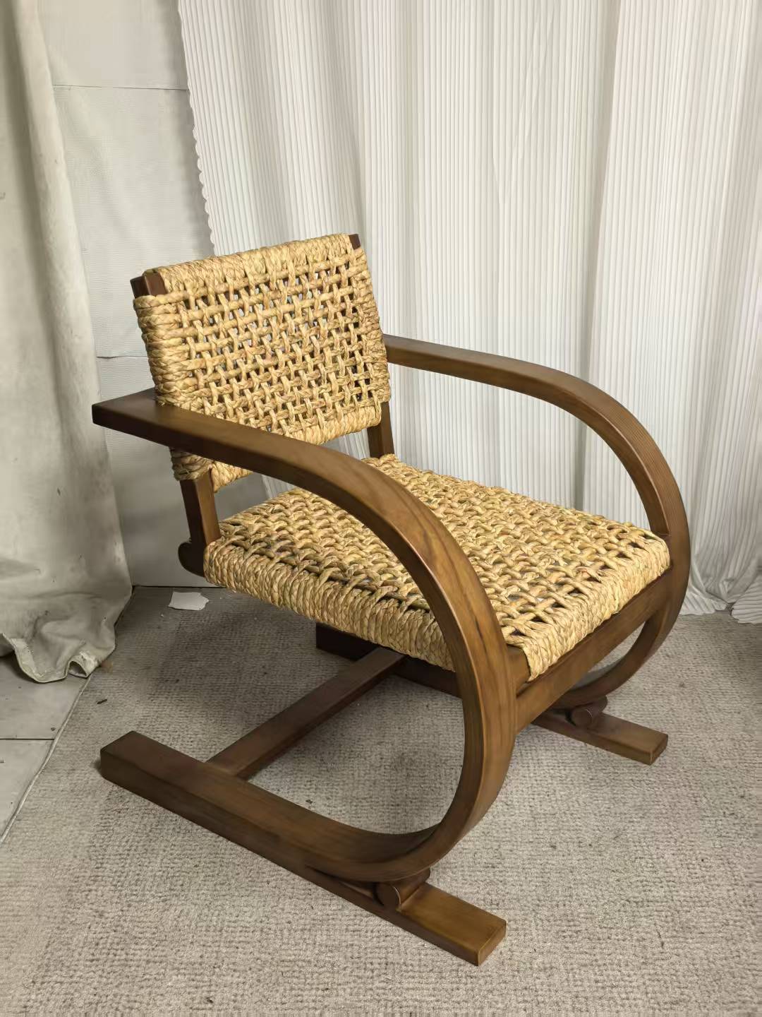 Mid-Century Modern Hand-Woven Rattan Accent Chair
