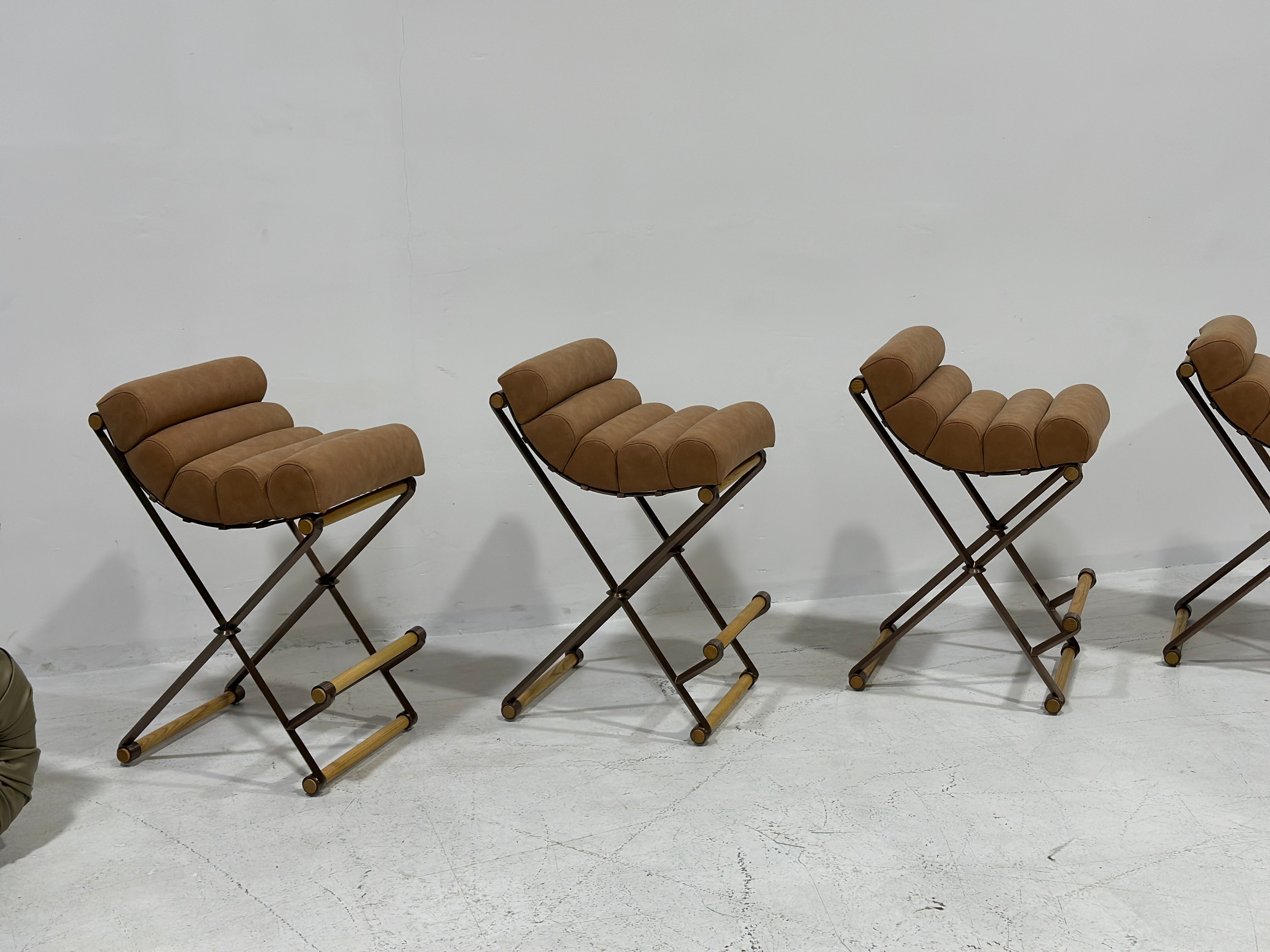 Cleo Baldon Oak & Iron Bar Stool | Mid-Century Replica | Vintara