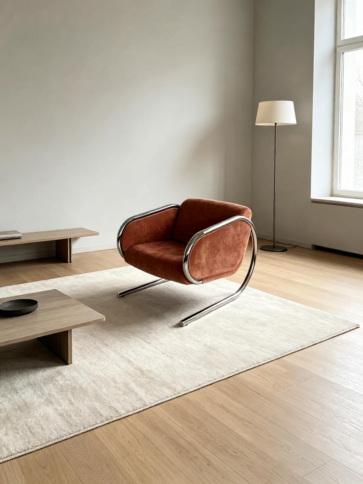 The Sprunger Cantilever Lounge Chair – Mid-Century Modern Chrome & Velvet Accent Armchair