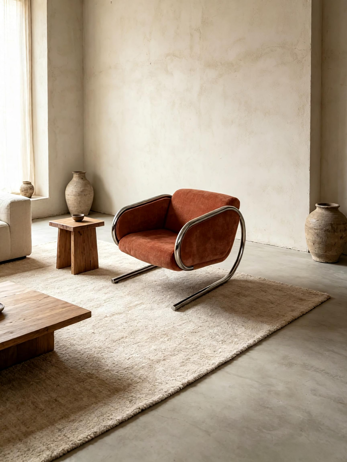 The Sprunger Cantilever Lounge Chair – Mid-Century Modern Chrome & Velvet Accent Armchair