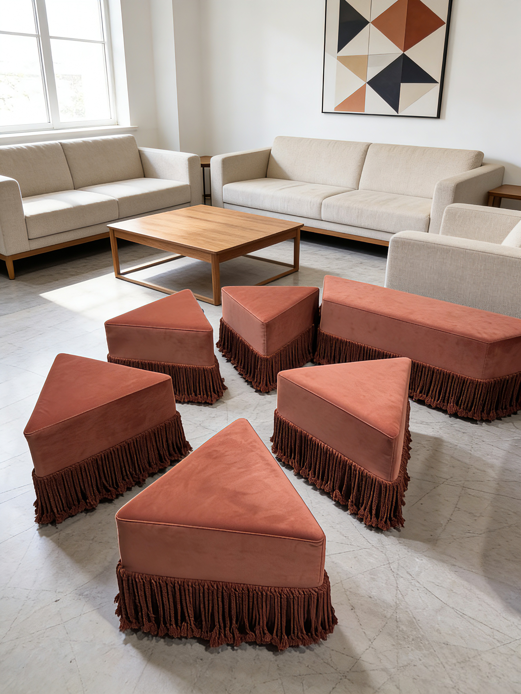 Allard Ottoman - Luxe Trillion Cut Velvet & Fringe