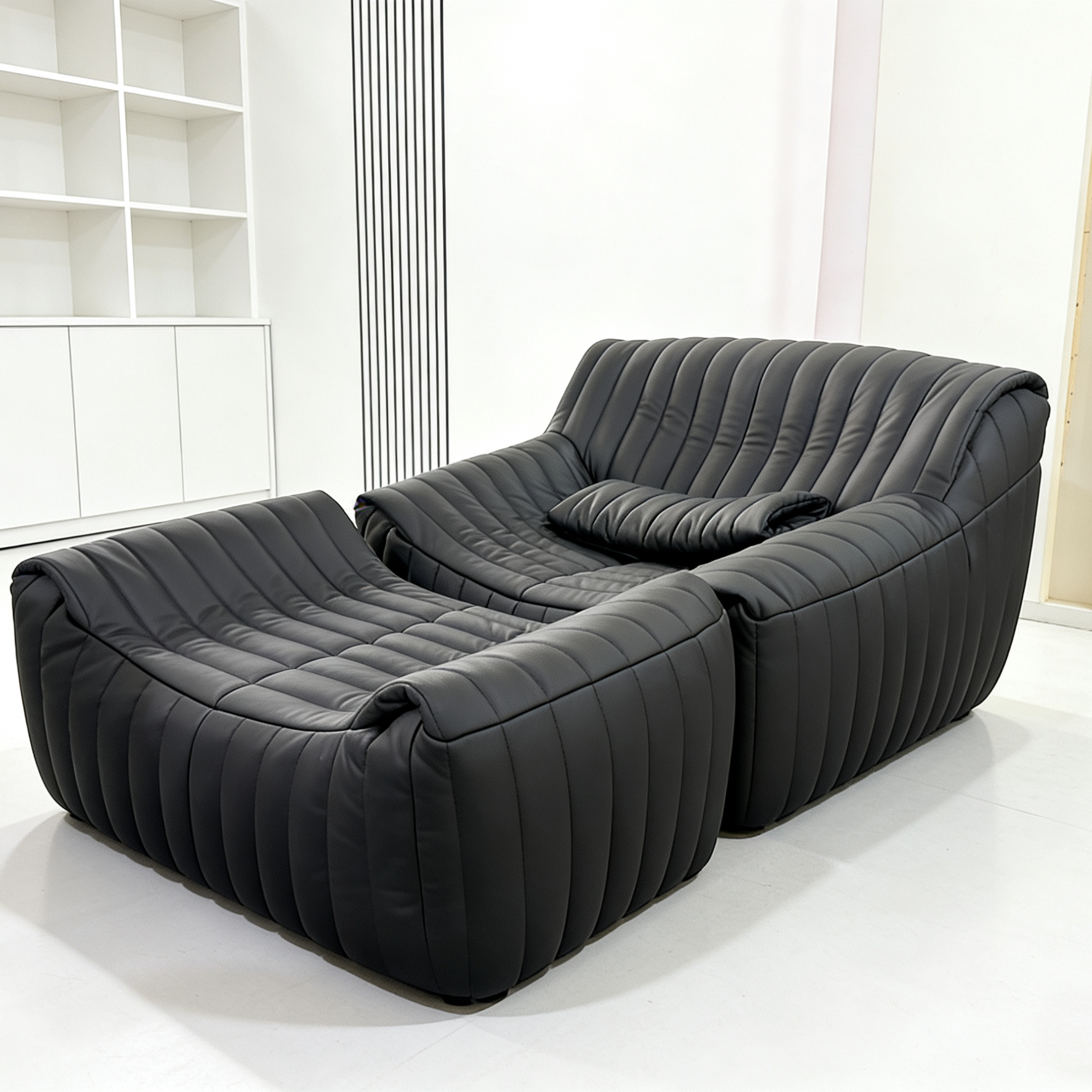 2. Mid-Century Modern Striped Sofa with Organic Shape