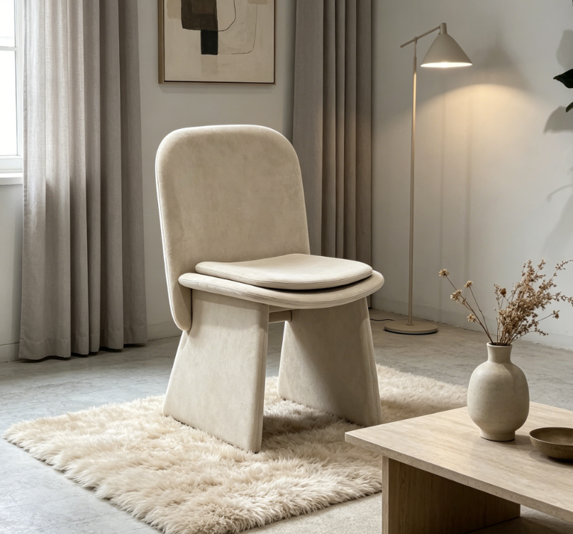 Jodie Modern Upholstered Dining Chair with Cushion | Sculptural Minimalist Leather Accent Chair