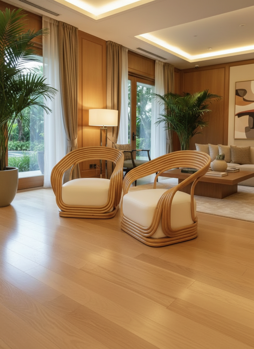 Cane Lounge Eva Chair - Contemporary Cane Arm Accent Chair Rattan Armchair