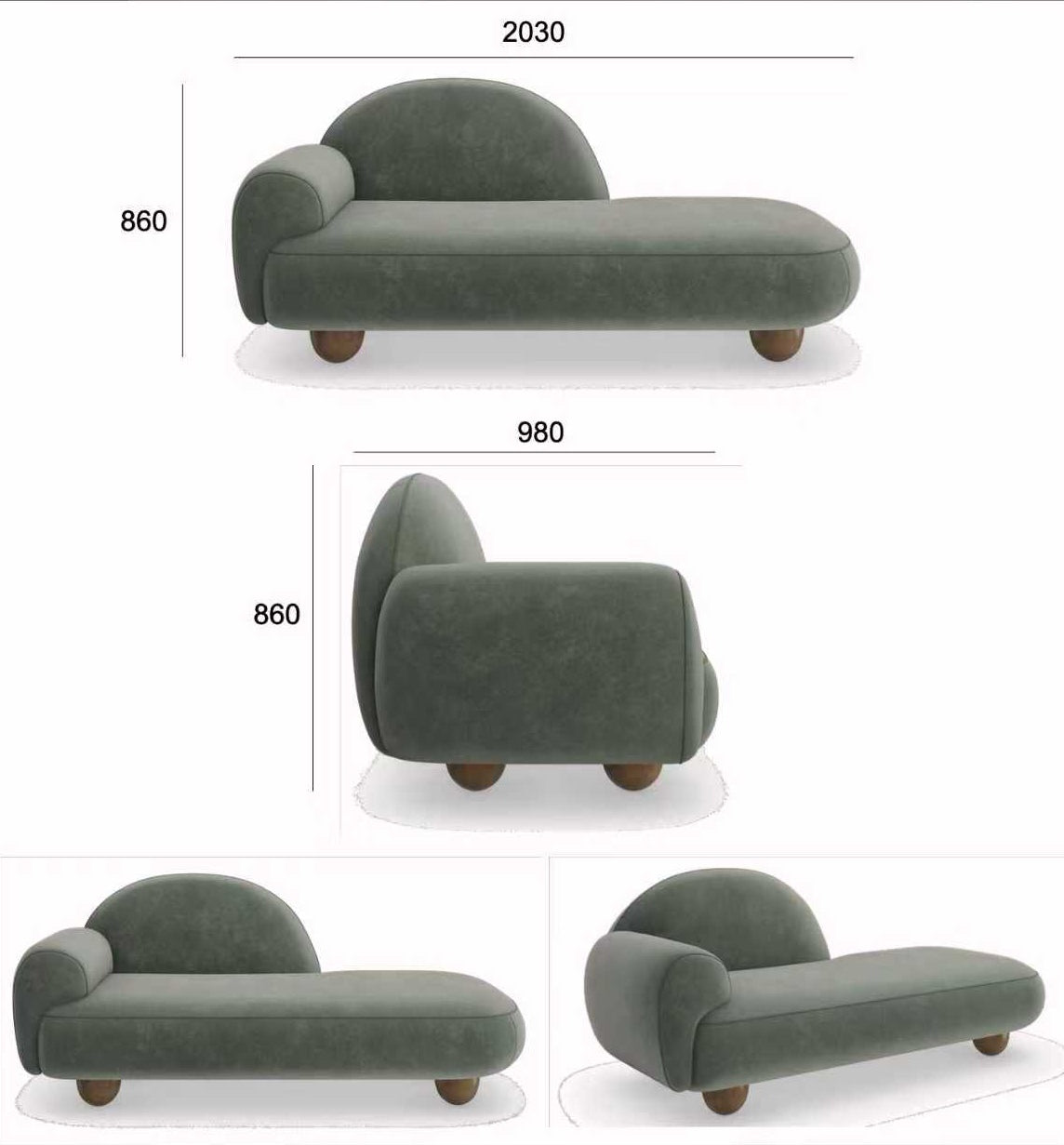 High elastic sponge flannelette recliner CYPRESS CHAISE LOUNGE