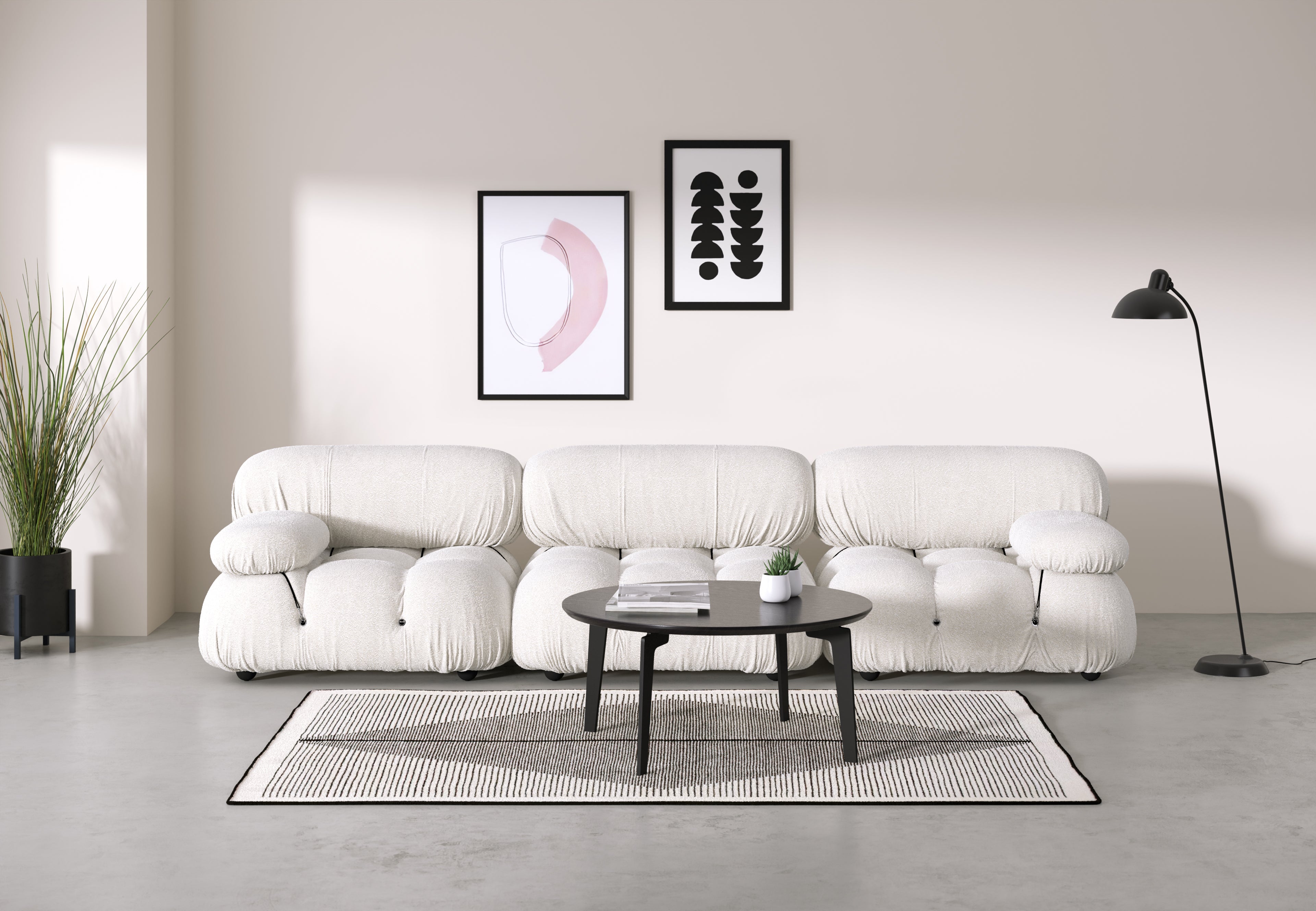 Mario Bellini Three Seater Sofa, White Boucle